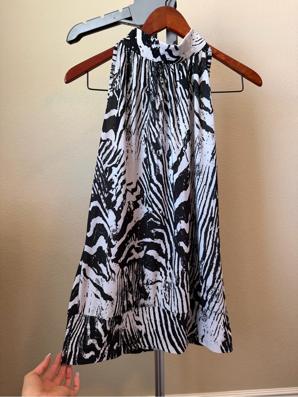 Black & White Zebra Print High Neck Top
